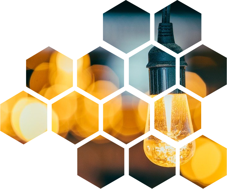 light bulb switched on honeycomb pattern logo